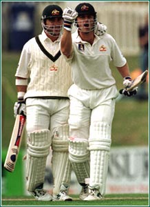 Adam Gilchrist with Justin Langer