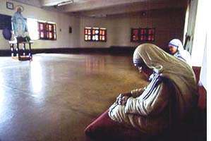 Mother Teresa's life-like statute in the chapel